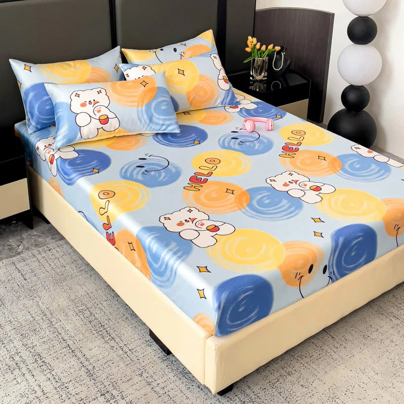 Afralia™ Printed Silky Fitted Sheet: Soft & Anti-Slip Mattress Cover