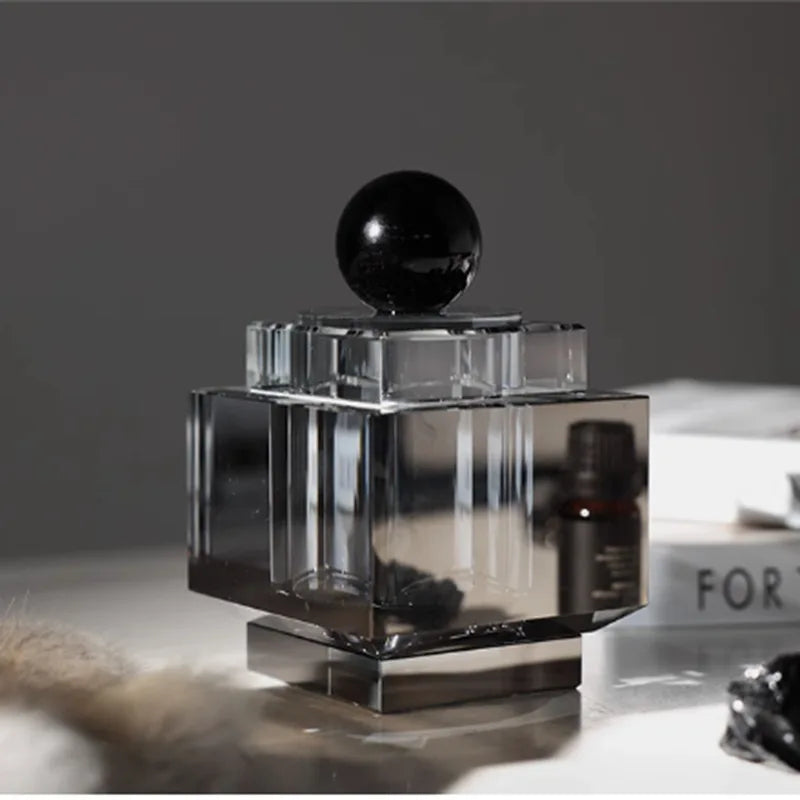 Afralia™ Clear Crystal Geometric Storage Jar - Cubic Square Transparent Jewelry Box