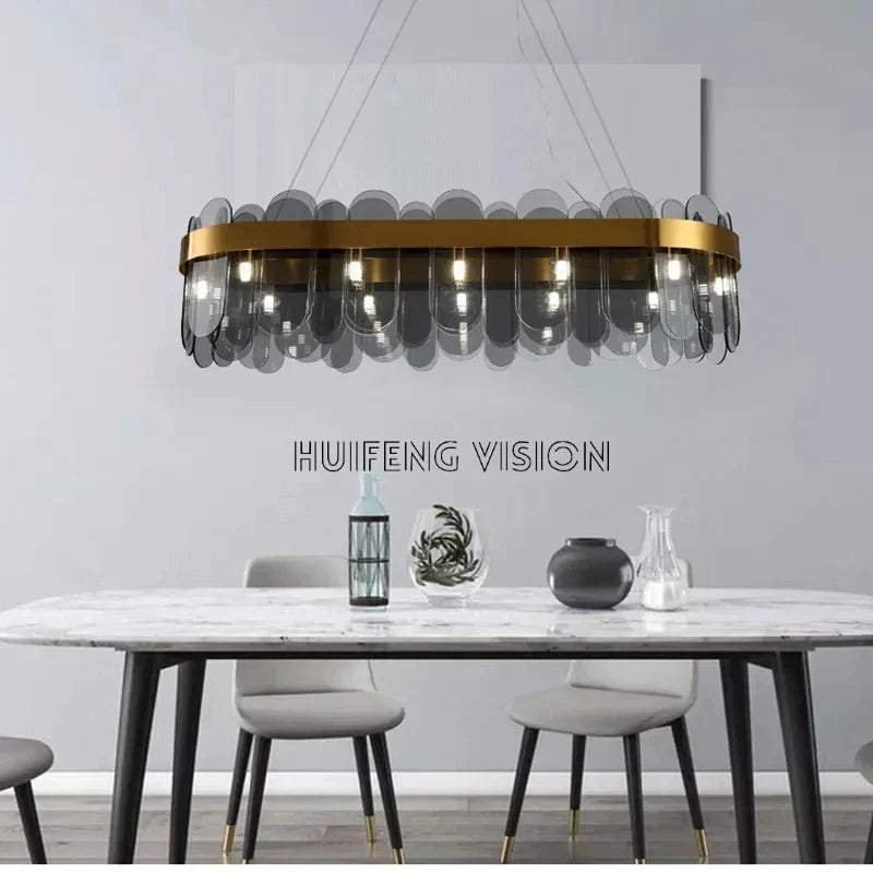 Afralia™ Smoke Grey Glass Pendant Chandelier for Modern Nordic Living Room
