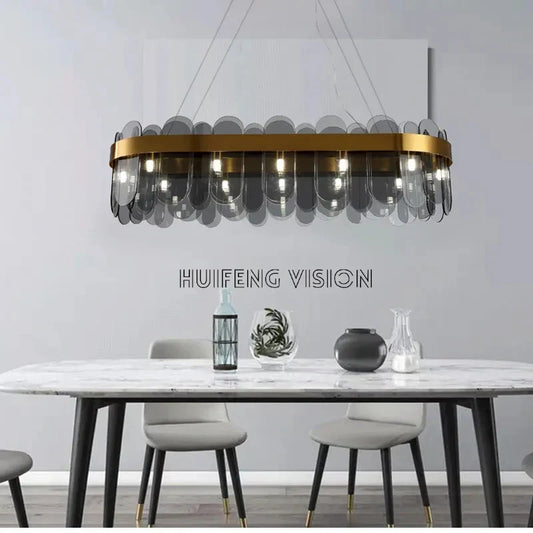 Afralia™ Smoke Grey Glass Pendant Chandelier for Modern Nordic Living Room