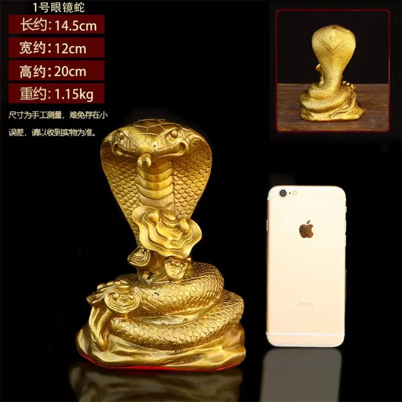 Afralia™ Copper Cobra Zodiac Snake Feng Shui Decoration Craft