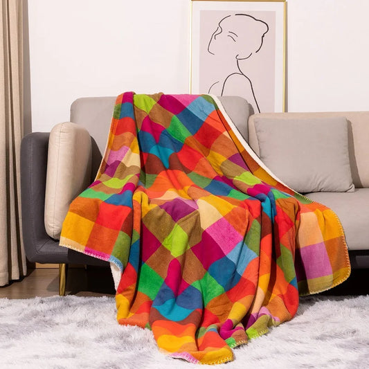 Afralia™ Checkered Coral Fleece Blanket: Thick, All-Season, Sofa Cover for Office & Home