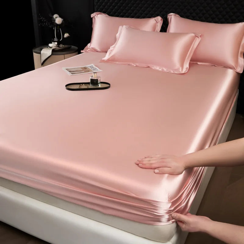 Afralia™ 100% Mulberry Silk Fitted Sheet Set with Pillowcase - Luxury Solid Color Silk Bed Linen