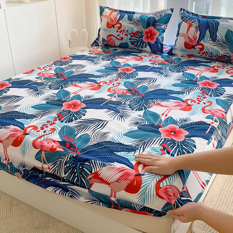Afralia™ Printed Waterproof Fitted Bed Sheet Full Queen Size Bed Cover