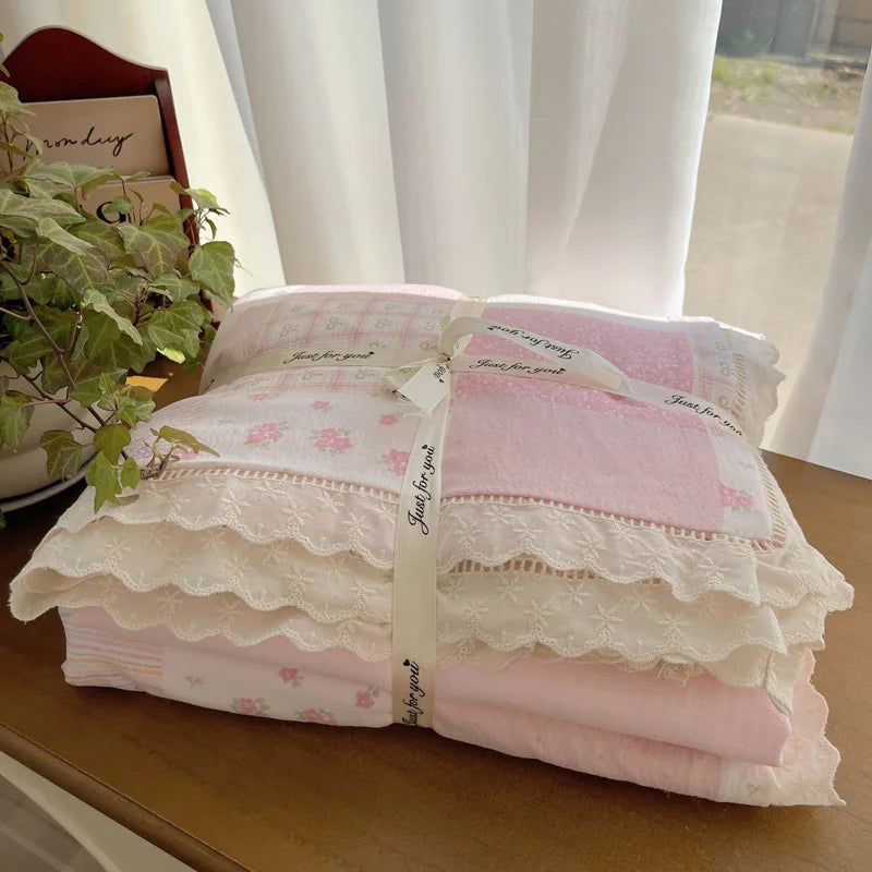Afralia™ Hollow Lace Bedding Set: Fitted Sheet, Quilt Cover, Pillowcase - Skin-Friendly & Cozy
