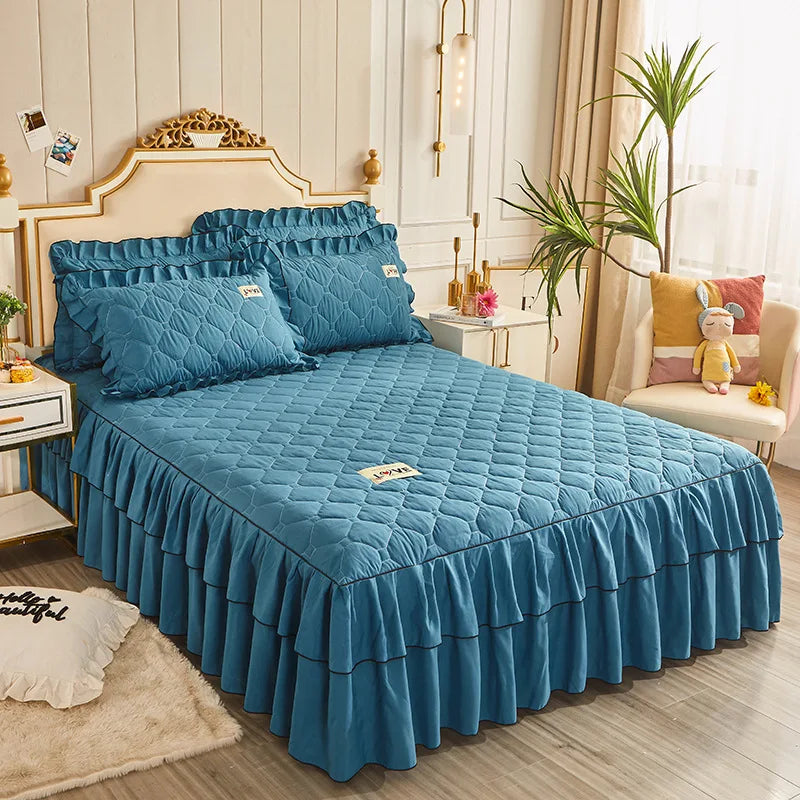 Afralia™ Mixed Color Single Bed Skirt Mattress Cover Quilted Anti-Slip Dustproof Topper