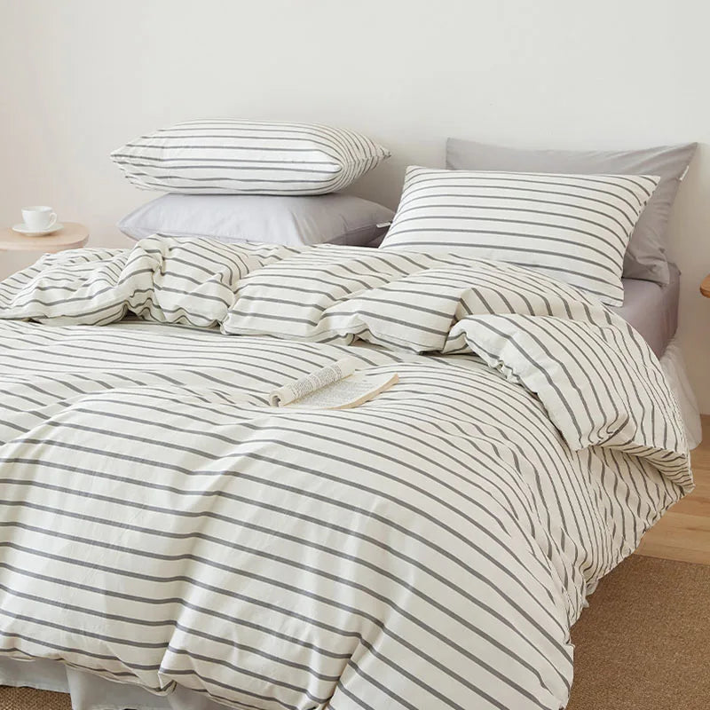 Afralia™ Nordic Cotton Solid Bedding Set Single Queen Size Quilt Set Luxurious & Skin-Friendly