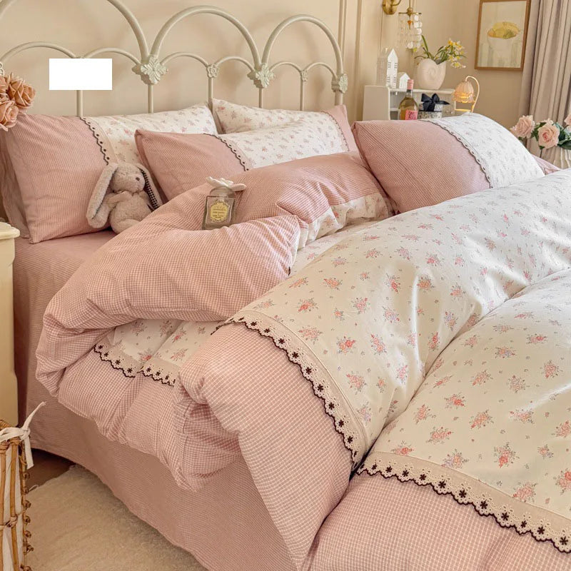 Afralia™ Floral Embroidery Lace Bedding Set Full Double Size Skin Friendly Cotton