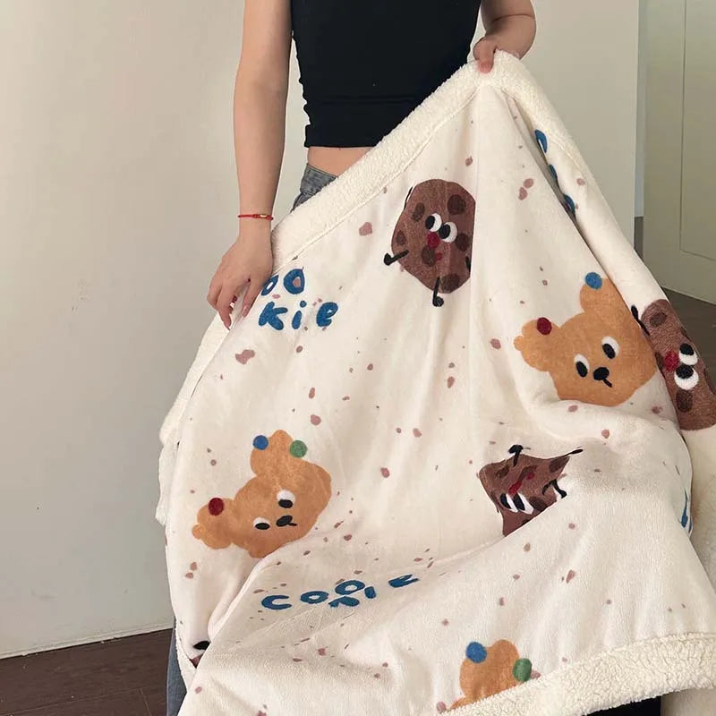 Afralia™ Cartoon Lamb Wool Blanket - Thick, Printed Coral Fleece Sofa Cover