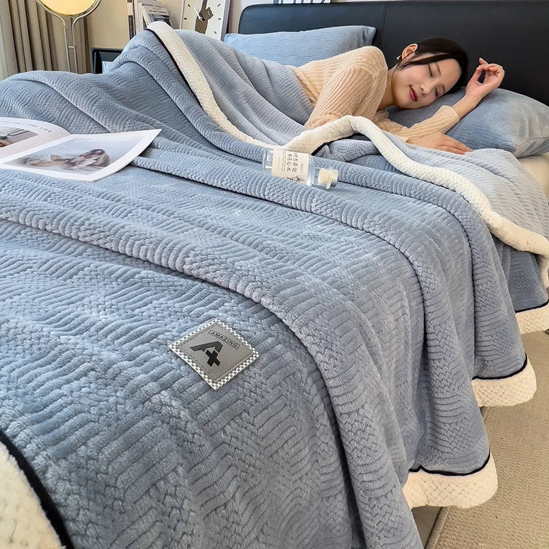 Afralia™ Cozy Jacquard Plush Blanket - Soft Coral Fleece - All-Season - European Solid Stripes