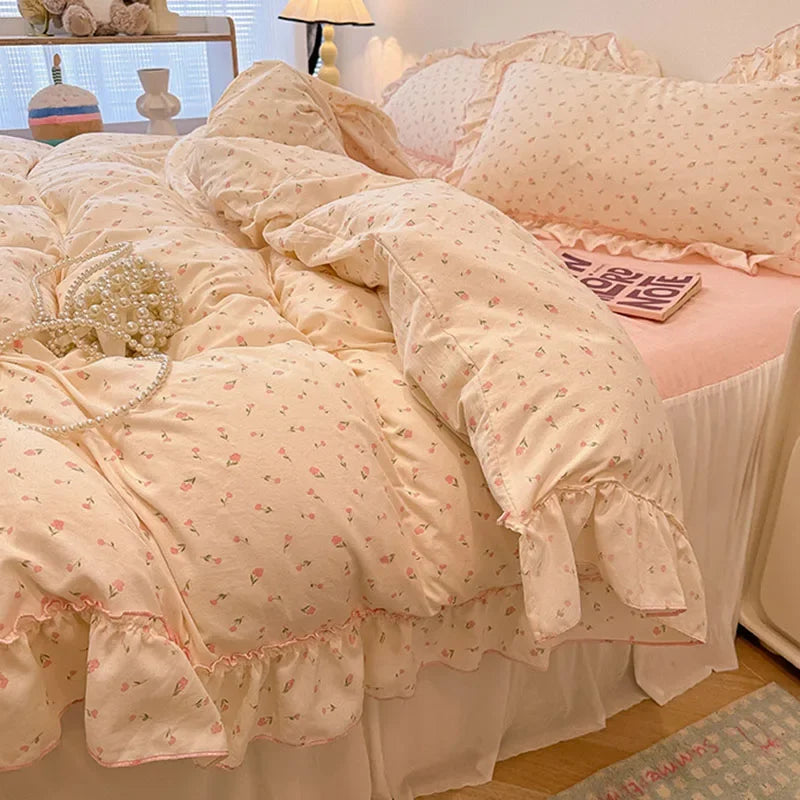 Afralia™ Floral Bed Skirt Set in Skin-Friendly Cotton for Comfy Sleep Quality