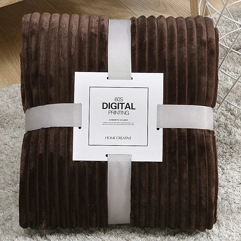Afralia™ Cozy Striped Flannel Fleece Blanket for Winter - Bedroom Living Room Throw