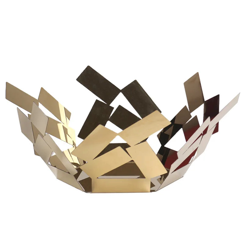 Afralia™ Stainless Steel Fruit Basket, Geometric Metal Tray for Kitchen and Living Room