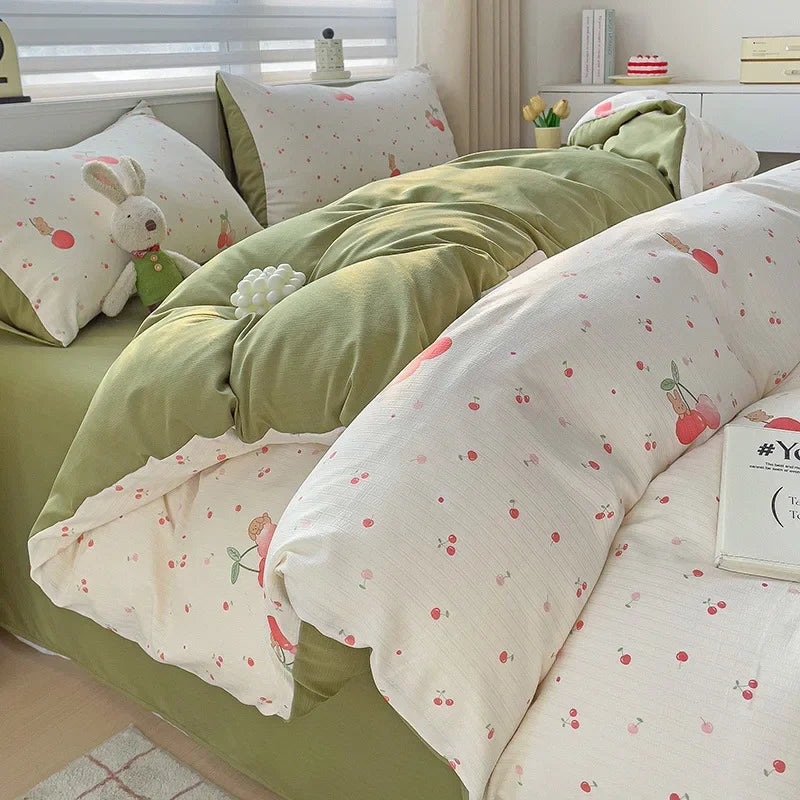 Afralia™ Flower Print Bedding Set 200X230Cm Soft Cotton Duvet Cover Set