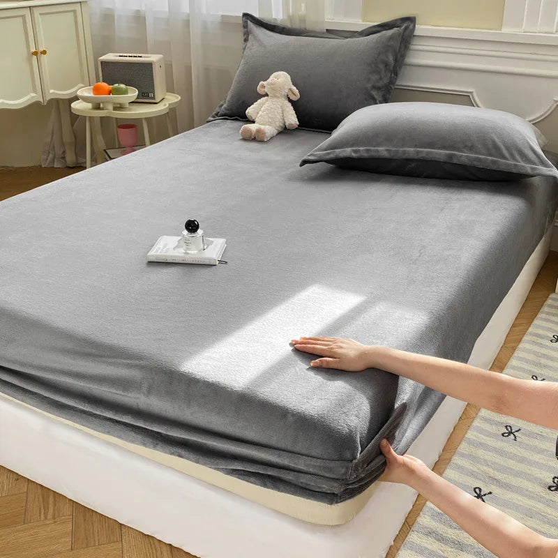 Afralia™ Winter Milk Velvet Fitted Sheet Set - Soft & Warm Mattress Cover