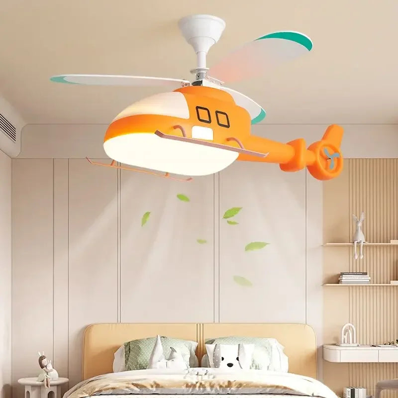 Afralia™ Helicopter Aircraft Ceiling Fan Children's Chandelier Blue Pink Light Kids' Room