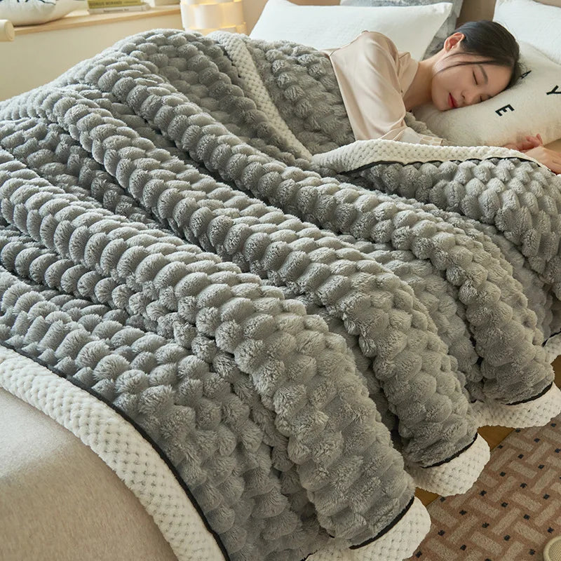 Afralia™ Double-Layer Coral Fleece Blanket: Super Soft Queen King Quilt for Winter