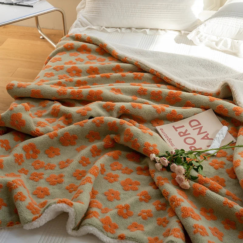 Afralia™ Vintage Floral Jacquard Lamb Wool Blanket for Bedroom Sofa Luxury Single Shawl