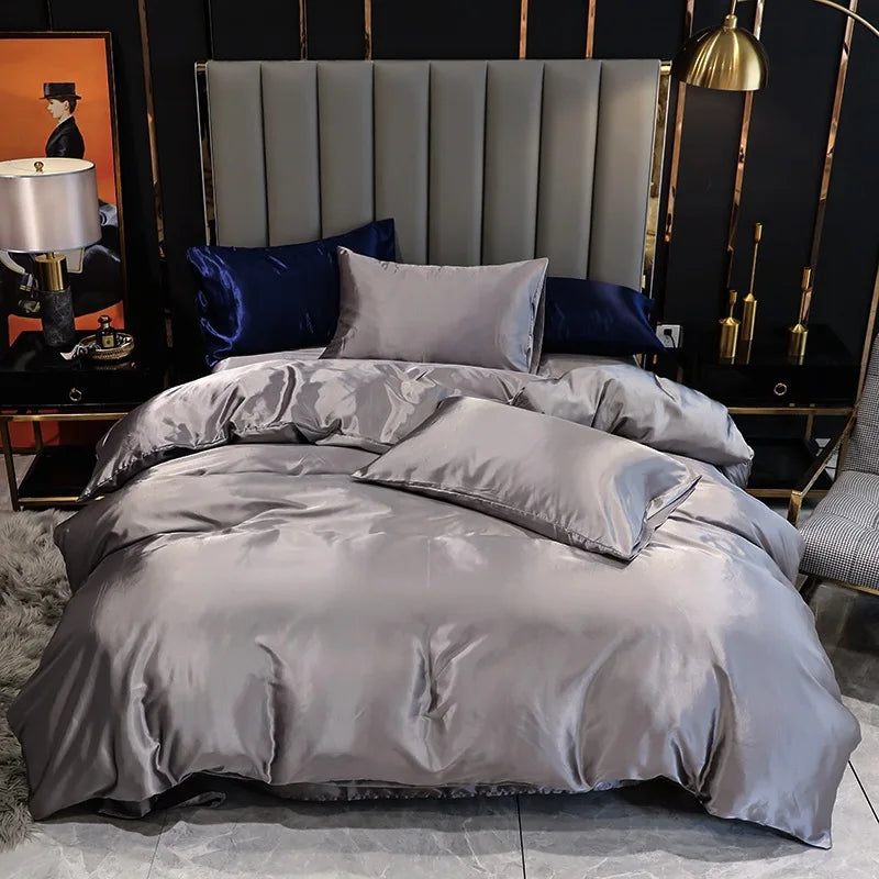 Afralia™ Satin Faux Silk Duvet Cover Set - Luxurious European Style Bedding