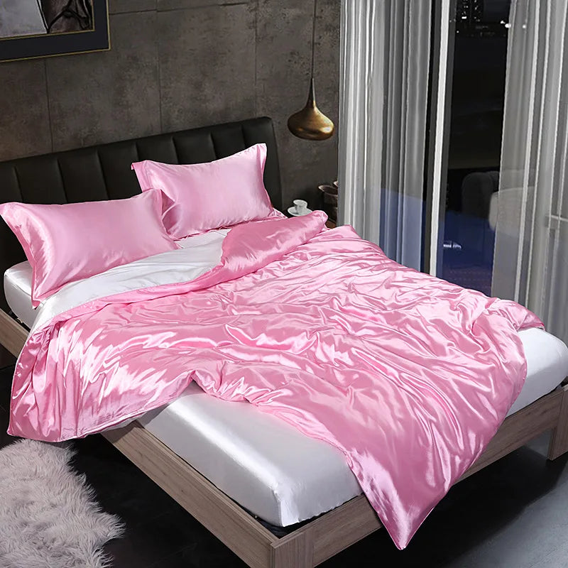 Afralia™ Silk Summer Bedding Set: Double-Sided Cooling Comforter & Soft Satin Sheet - Single/Double