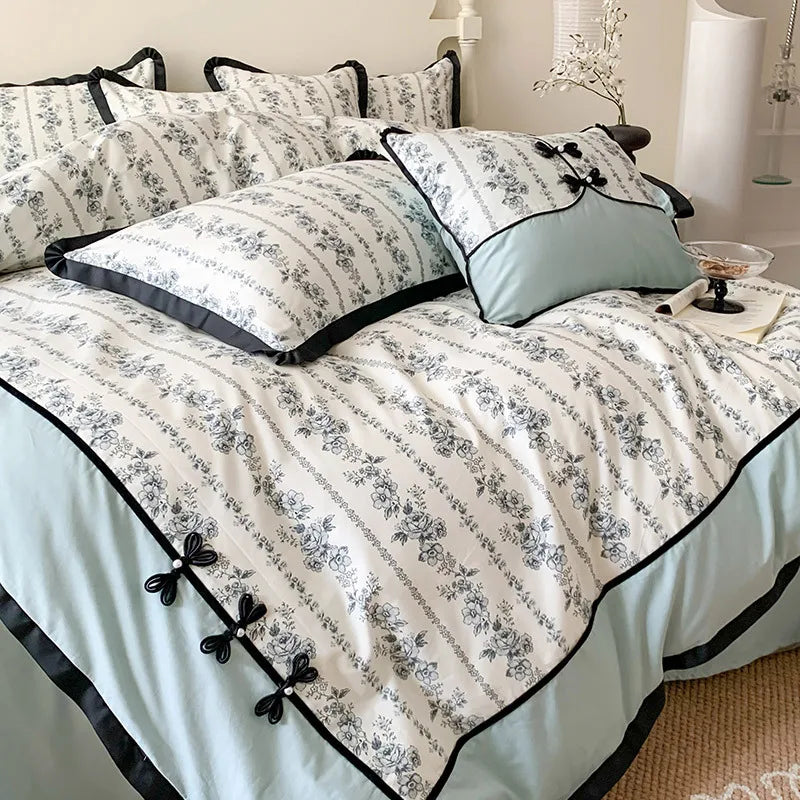 Afralia™ Printed Cotton Bedding Set, High Quality, Queen/King Size, Skin-Friendly, Double Bed Linens
