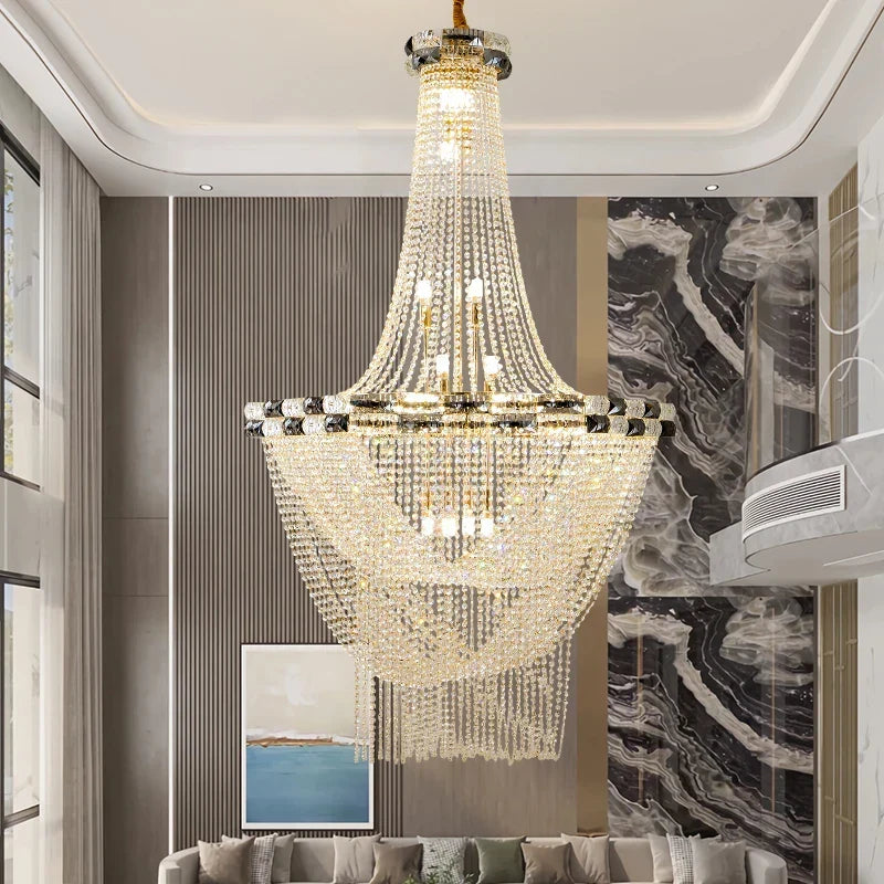 Afralia™ Crystal Light Villa Duplex Luxury Pendant Lamp for Living Room & Hotel Lobby