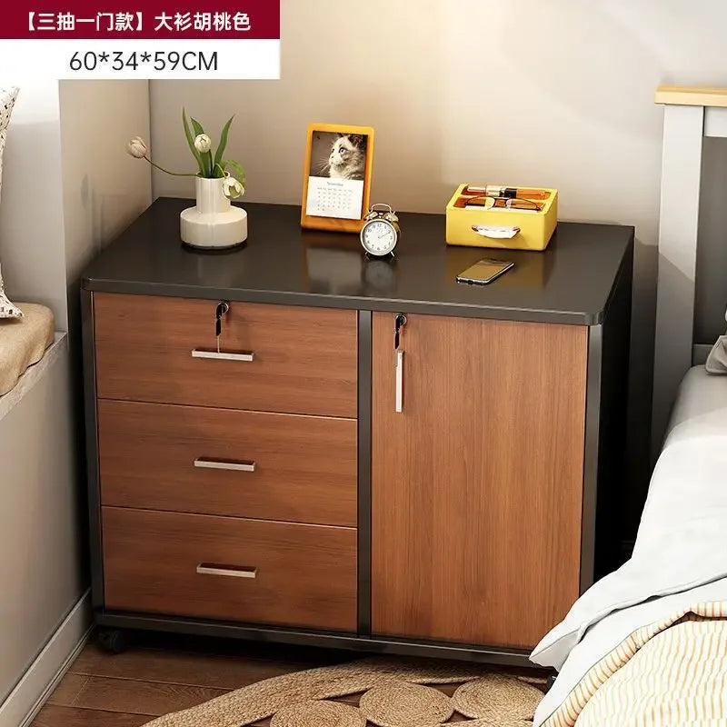 Afralia™ Wooden Mobile Side Cabinet with Lock, Printer Storage Cabinet, Low Drawer Cabinet