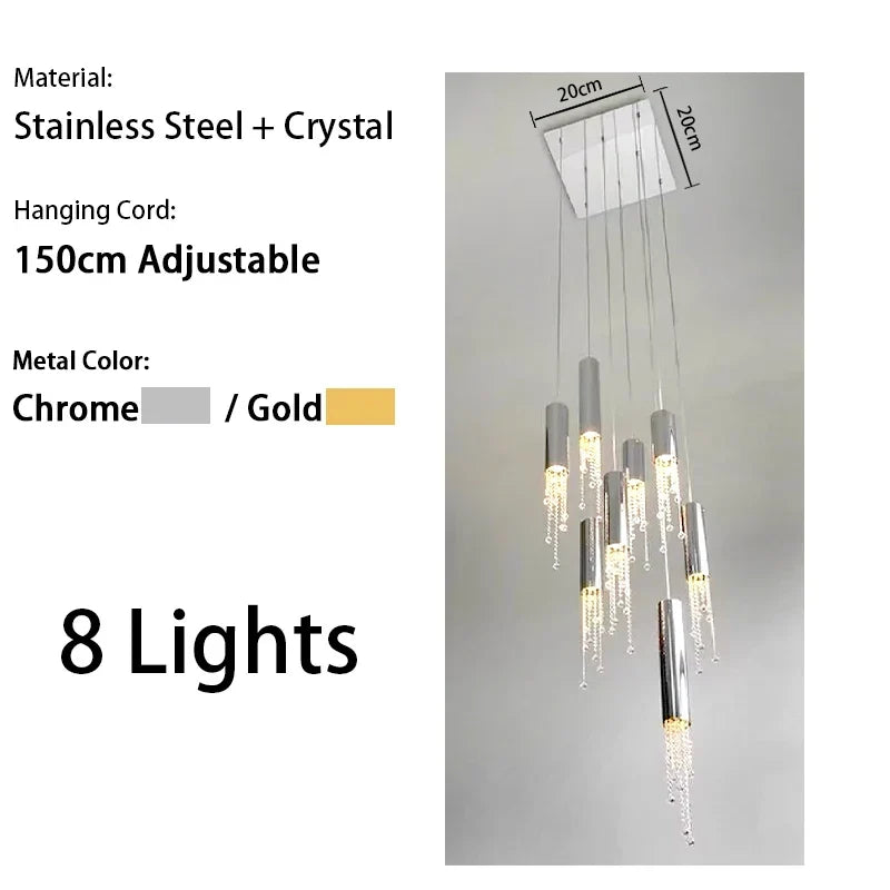 Afralia™ Gold Crystal Chandelier: Modern Luxury Lighting for Living Room, Staircase, Villa.