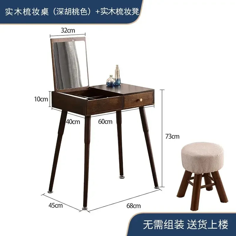 Afralia™ Solid Wood Makeup Dressing Table with Flip Style Mirror and Drawers