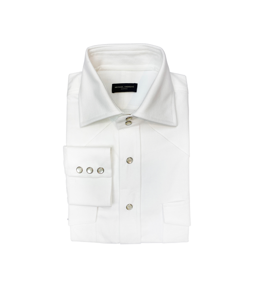 Custom White Heavyweight Denim Western Shirt - custom suits nyc bespoke tailor midtown, noho
