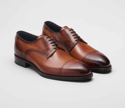 (product) Bergamo Oxford in Burnished Marmo Brown, Front view of the pair - custom suits nyc bespoke tailor midtown, noho