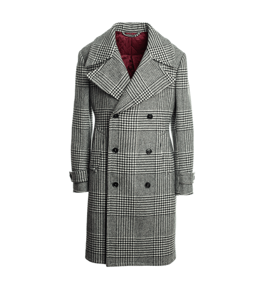 (product) Bespoke Black & White Glen Urquhart Great Coat - custom suits nyc bespoke tailor midtown, noho