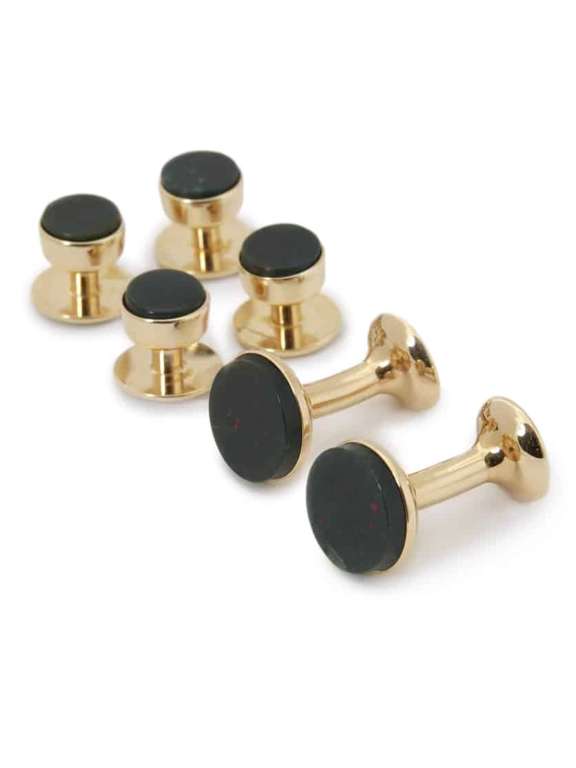 (product) Bloodstone Stud and Cufflink Set (Yellow Gold) - custom suits nyc bespoke tailor midtown, noho