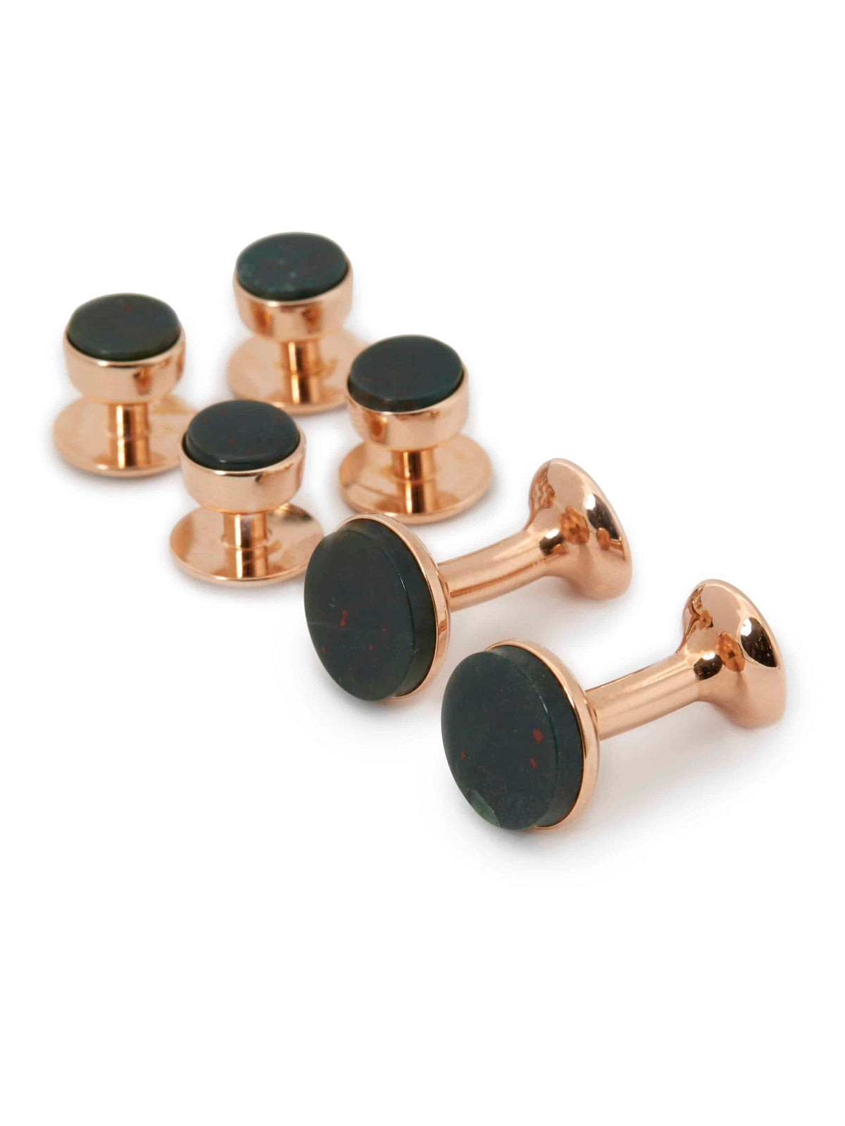 (product) Bloodstone Stud and Cufflink Set (Rose Gold) - custom suits nyc bespoke tailor midtown, noho