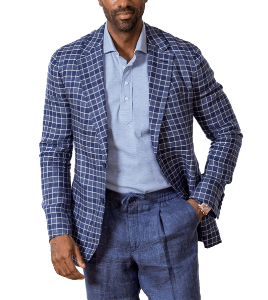 Blue Graph-Check Wool-Linen-Cotton Blend, Summer Sport Coat - custom suits nyc bespoke tailor midtown, noho