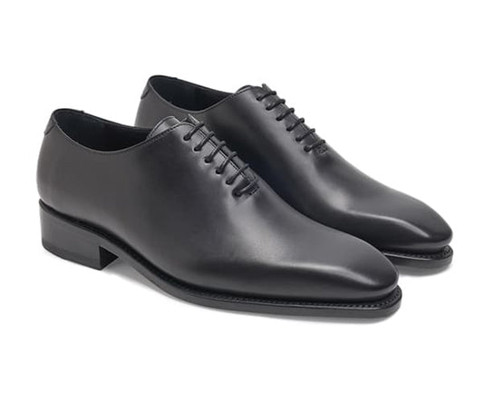 (product) Black Box Calf Whole Cut Lace-Up, Side view of the pair - custom suits nyc bespoke tailor midtown, noho