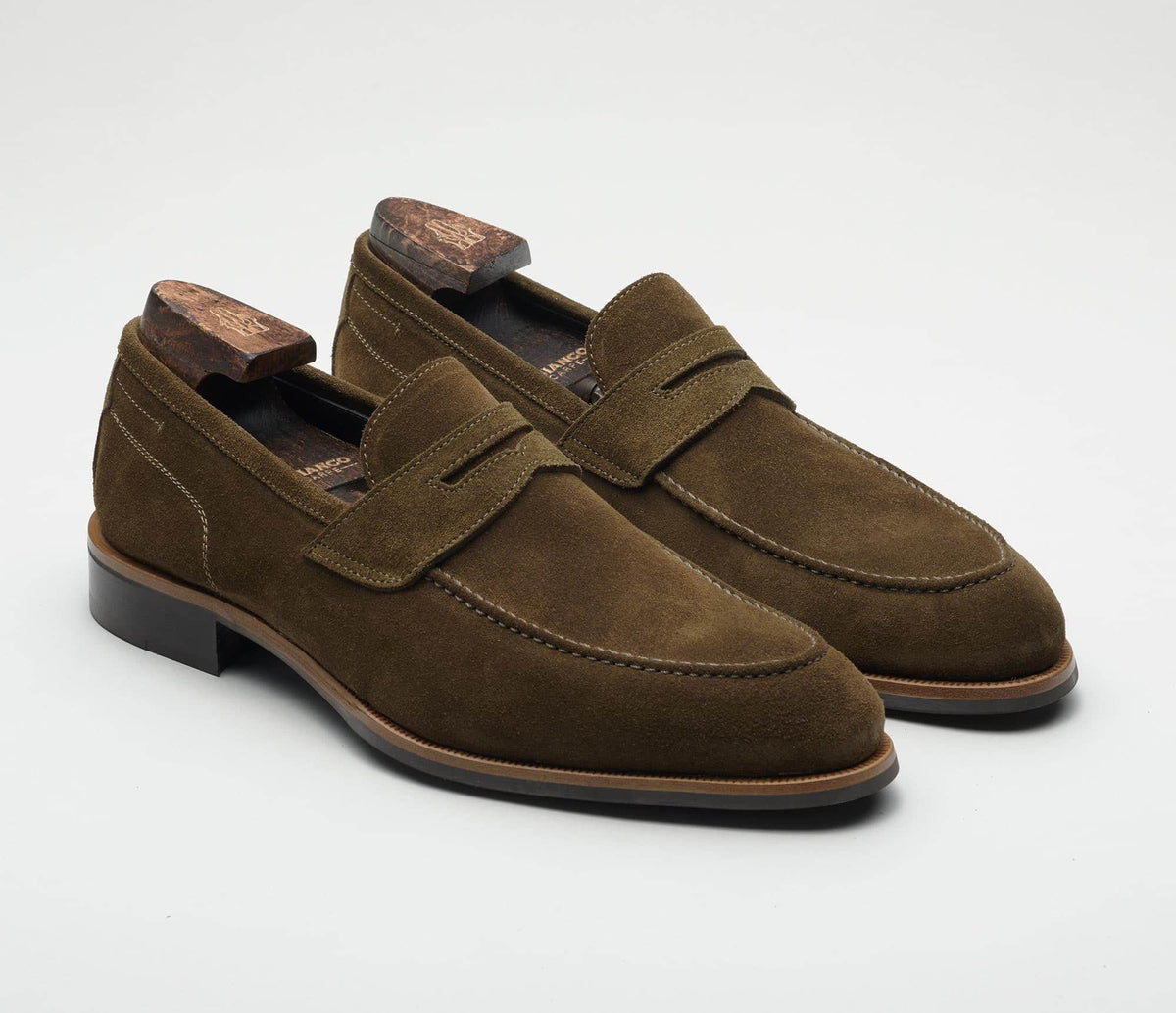 (product) Brera Militare Grey Suede Loafer, Front view of the pair - custom suits nyc bespoke tailor midtown, noho