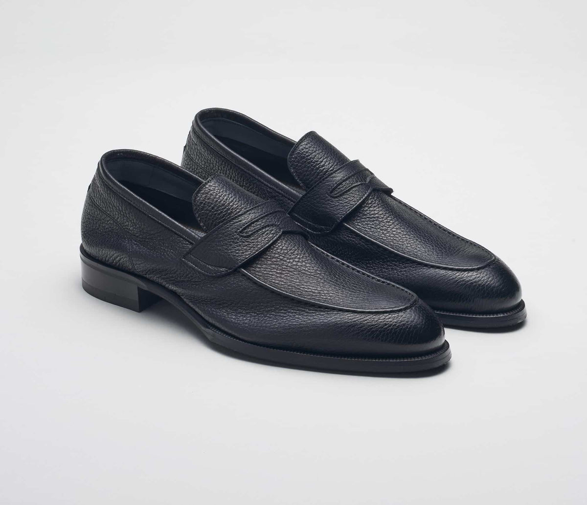 (product) Brera Cervo Nero Loafer, Angled pair view - custom suits nyc bespoke tailor midtown, noho