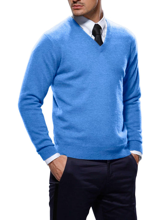 (product) Celeste Blue Merino V-Neck Sweater - custom suits nyc bespoke tailor midtown, noho