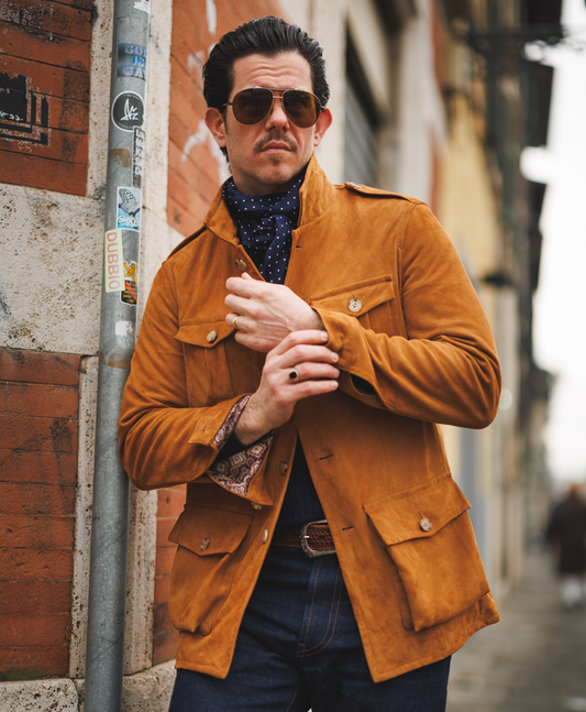 Medium Brown Suede Safari Jacket - Michael Andrews Bespoke Tailor NYC - custom suits nyc bespoke tailor midtown, noho