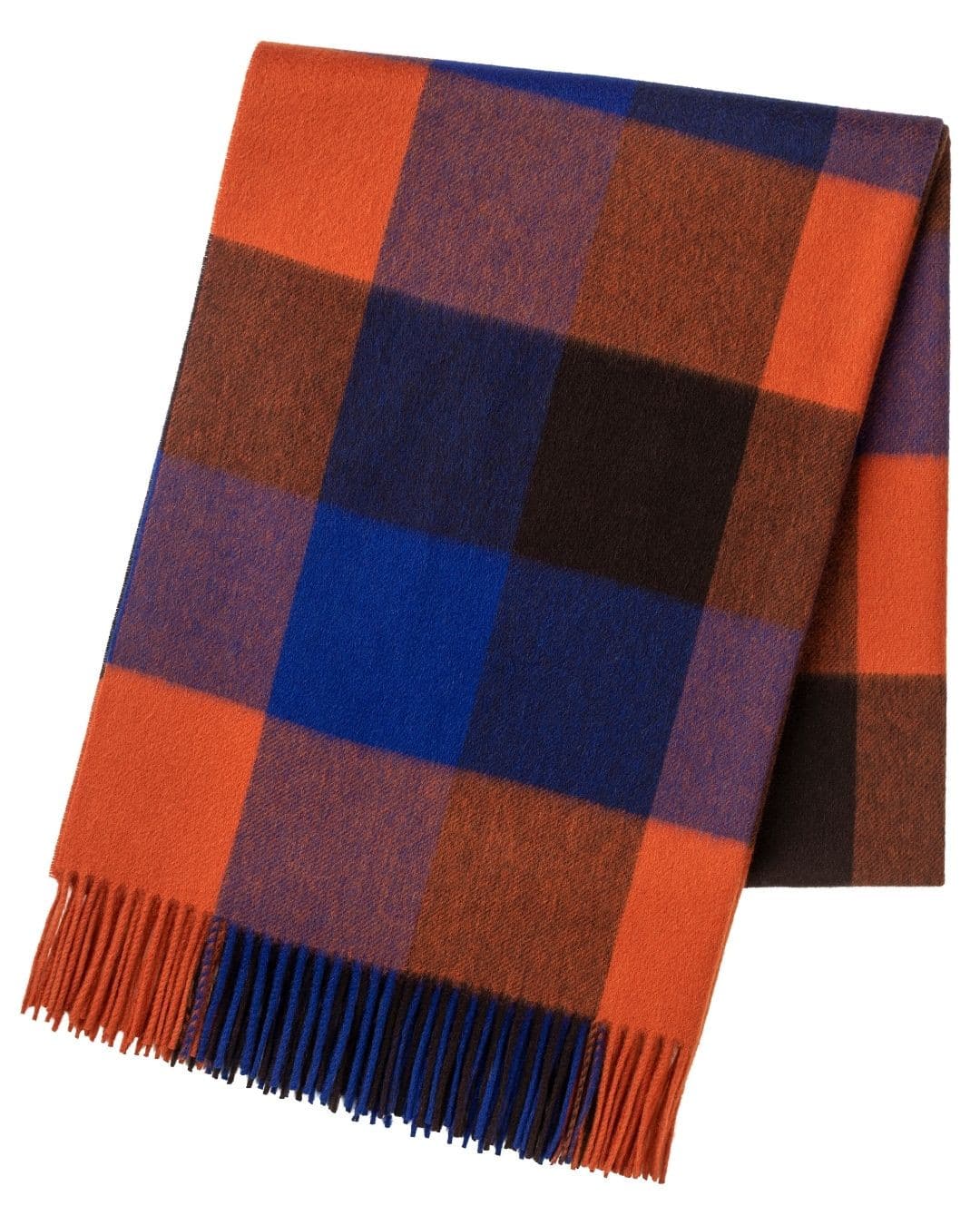 (product) Cobalt Block Check Cashmere Stole, folded - custom suits nyc bespoke tailor midtown, noho