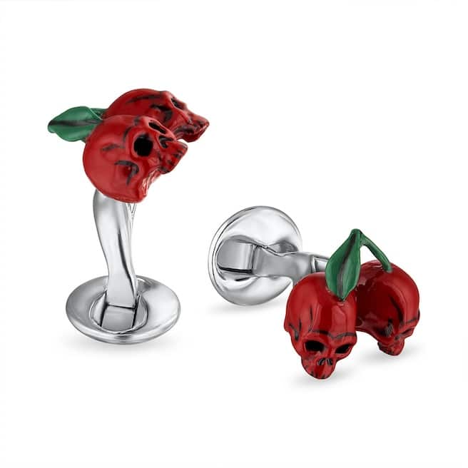 (product) Cherries & Skulls Cufflinks, side-by-side display - custom suits nyc bespoke tailor midtown, noho
