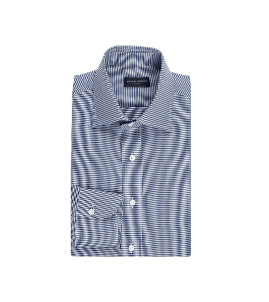 Dark Blue Houndstooth Twill Dress Shirt - He Spoke Style Shop - custom suits nyc bespoke tailor midtown, noho
