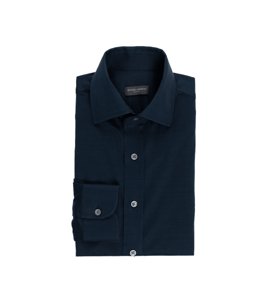 Dark Navy Blue Merino Wool Dress Shirt - He Spoke Style Shop - custom suits nyc bespoke tailor midtown, noho