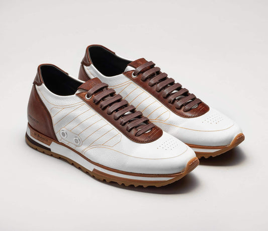 (product) Daytona Laser White Dress Sneaker, Angled pair view - custom suits nyc bespoke tailor midtown, noho