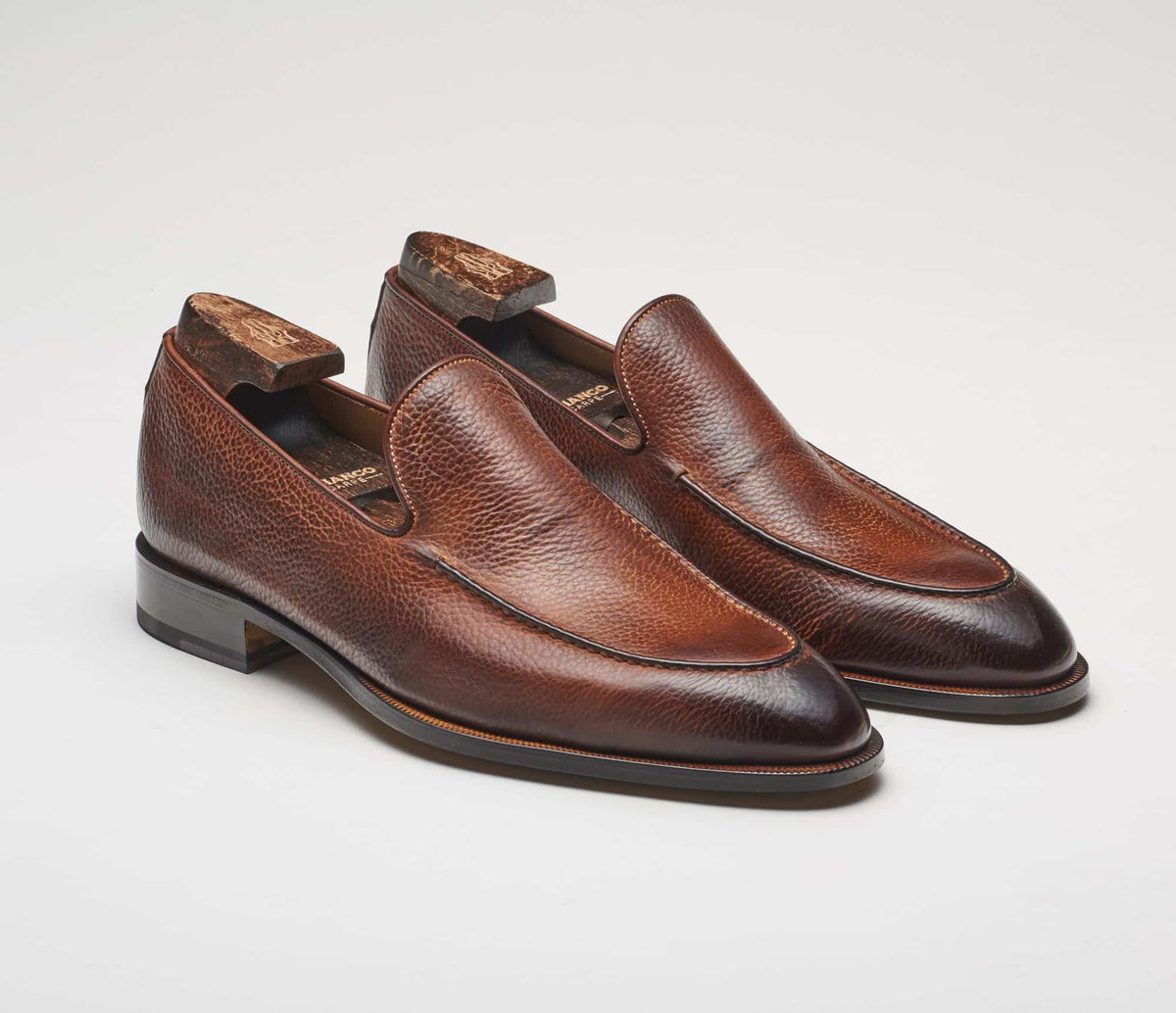 (product) Istria Tan Loafer, Front view of the pair - custom suits nyc bespoke tailor midtown, noho