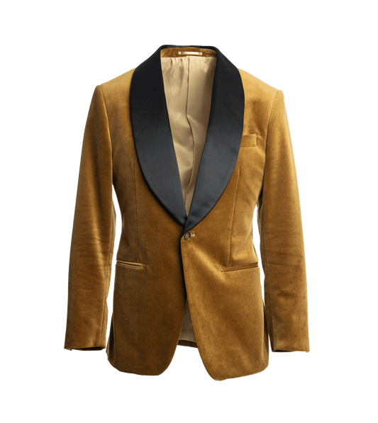 (product) Golden Brown Velvet Dinner Jacket by He Spoke Style - custom suits nyc bespoke tailor midtown, noho