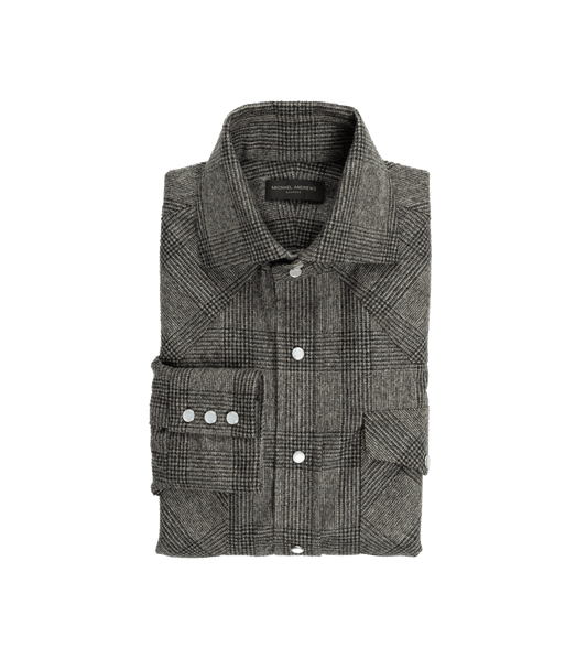 Gray Brown Wool Plaid Western Snap Shirt - He Spoke Style Shop - custom suits nyc bespoke tailor midtown, noho