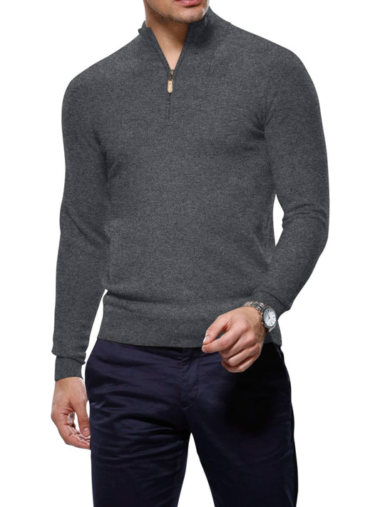 (product) Flannel Cashmere 1/4 Zip Mock Sweater - custom suits nyc bespoke tailor midtown, noho