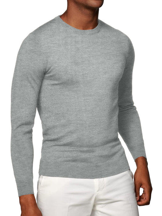 (product) Light Grey Merino Crew Neck - custom suits nyc bespoke tailor midtown, noho